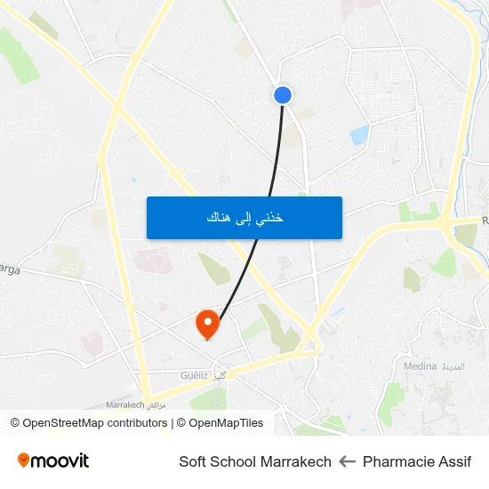 Pharmacie Assif to Soft School Marrakech map