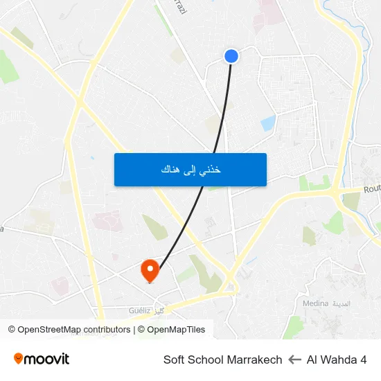Al Wahda 4 to Soft School Marrakech map