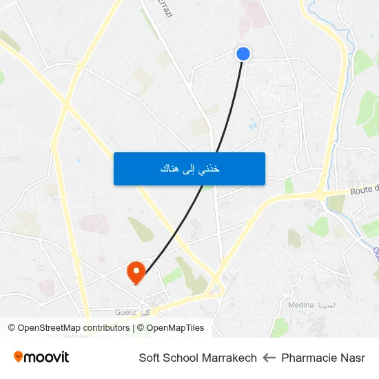 Pharmacie Nasr to Soft School Marrakech map