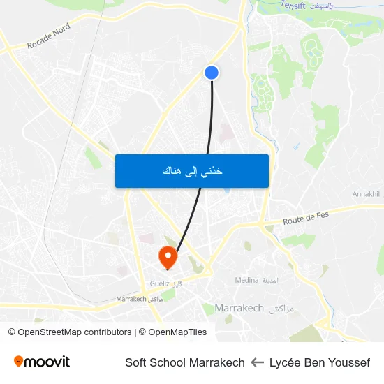 Lycée Ben Youssef to Soft School Marrakech map