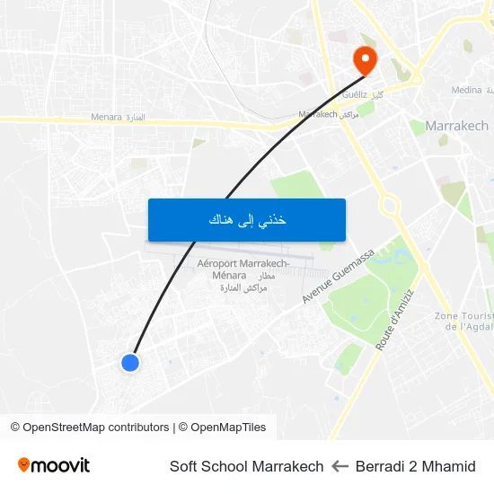 Berradi 2 Mhamid to Soft School Marrakech map