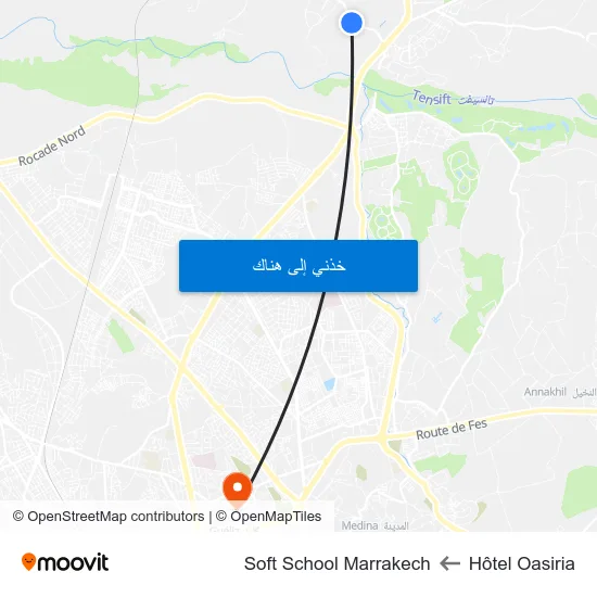Hôtel Oasiria to Soft School Marrakech map