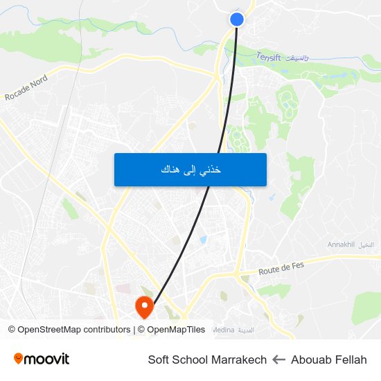 Abouab Fellah to Soft School Marrakech map