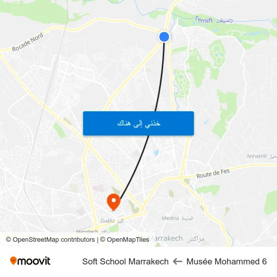 Musée Mohammed 6 to Soft School Marrakech map