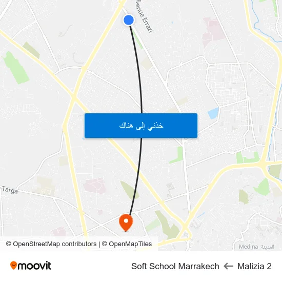 Malizia 2 to Soft School Marrakech map