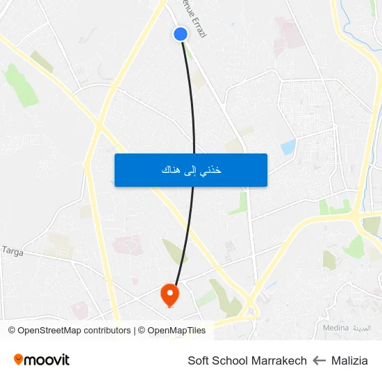 Malizia to Soft School Marrakech map
