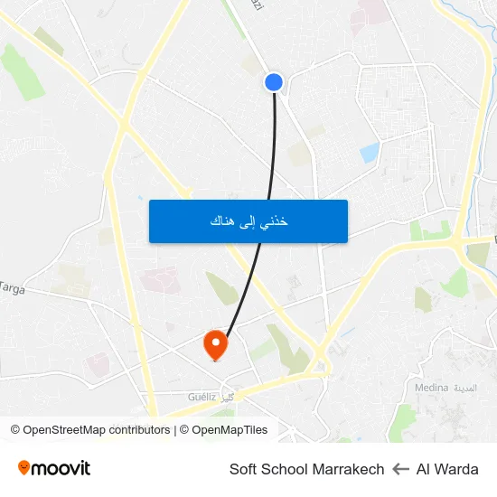 Al Warda to Soft School Marrakech map