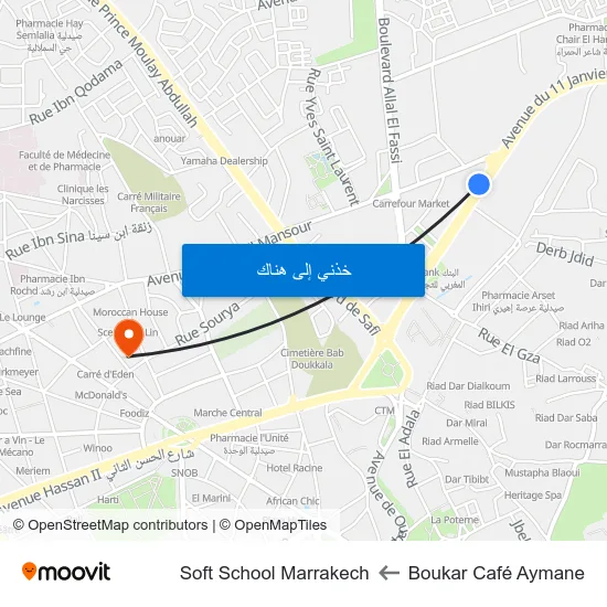 Boukar Café Aymane to Soft School Marrakech map