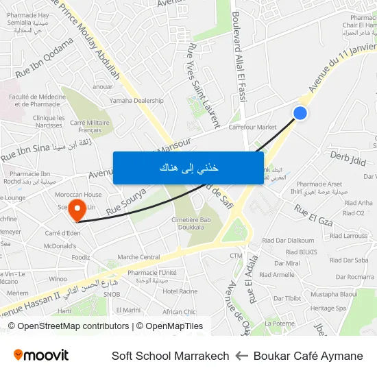 Boukar Café Aymane to Soft School Marrakech map