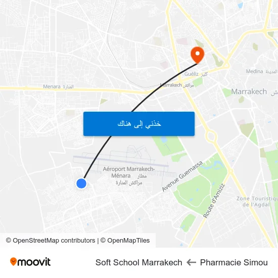 Pharmacie Simou to Soft School Marrakech map