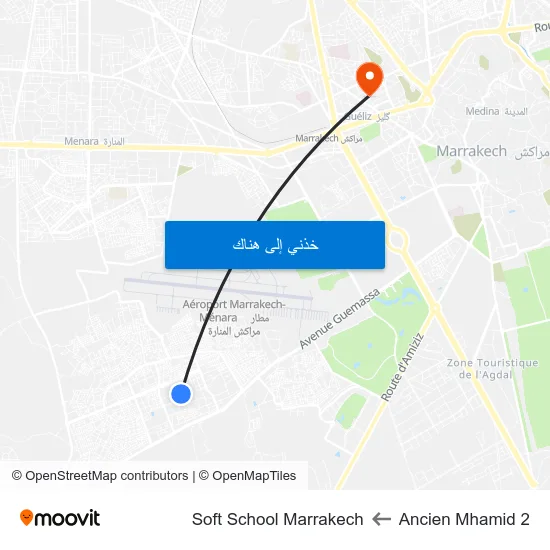 Ancien Mhamid 2 to Soft School Marrakech map