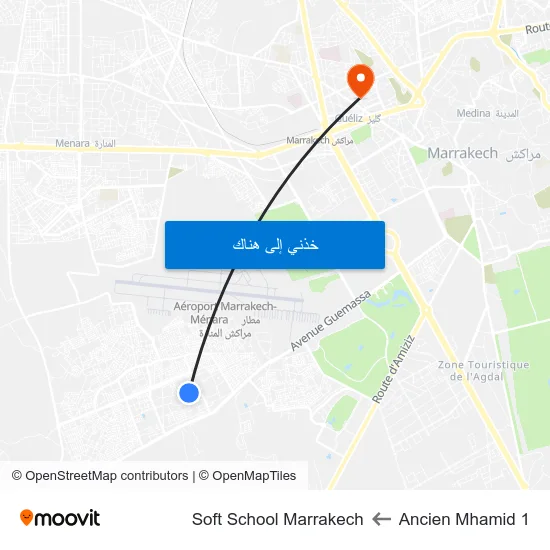 Ancien Mhamid 1 to Soft School Marrakech map