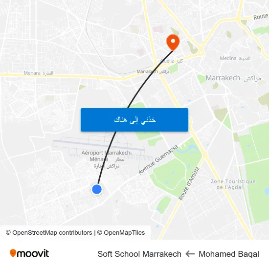 Mohamed Baqal to Soft School Marrakech map