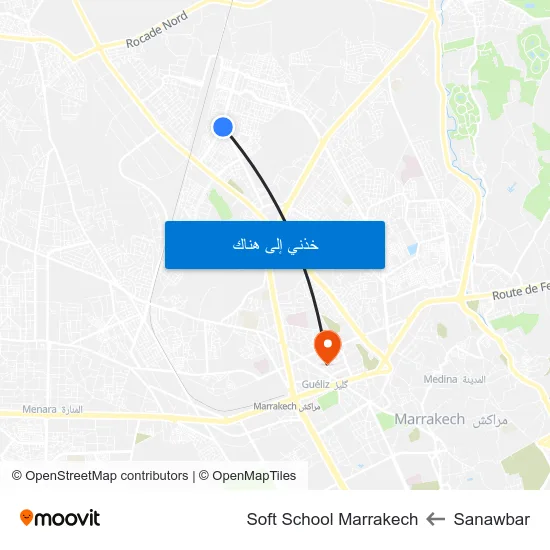Sanawbar to Soft School Marrakech map