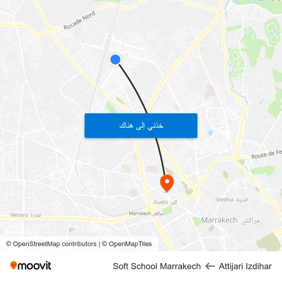 Attijari Izdihar to Soft School Marrakech map