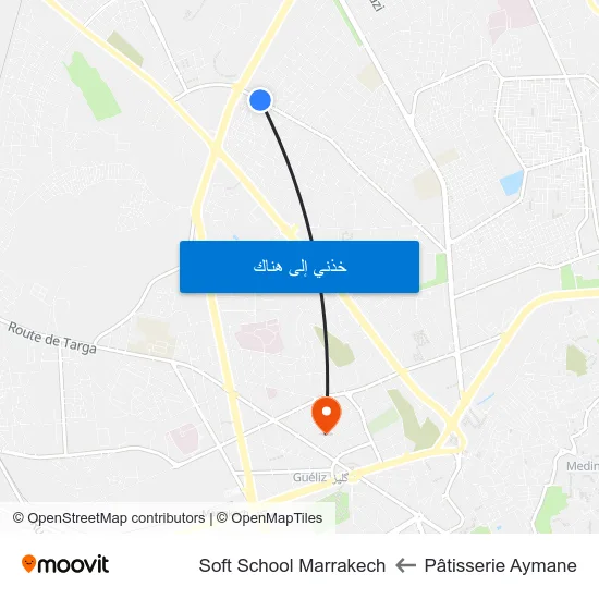 Pâtisserie Aymane to Soft School Marrakech map