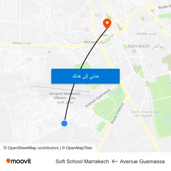 Avenue Guemassa to Soft School Marrakech map