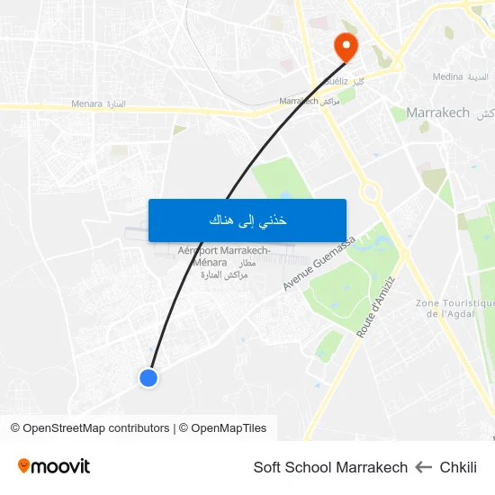 Chkili to Soft School Marrakech map