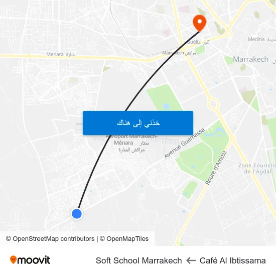 Café Al Ibtissama to Soft School Marrakech map