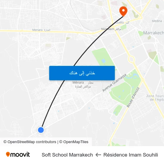 Résidence Imam Souhili to Soft School Marrakech map