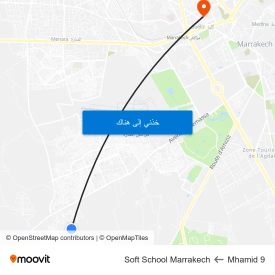 Mhamid 9 to Soft School Marrakech map