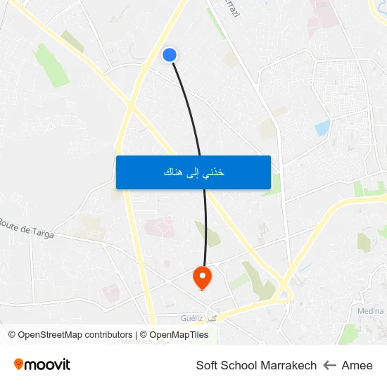 Amee to Soft School Marrakech map