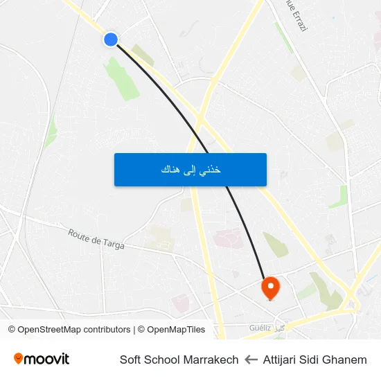 Attijari Sidi Ghanem to Soft School Marrakech map