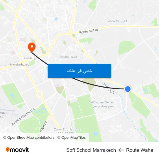 Route Waha to Soft School Marrakech map