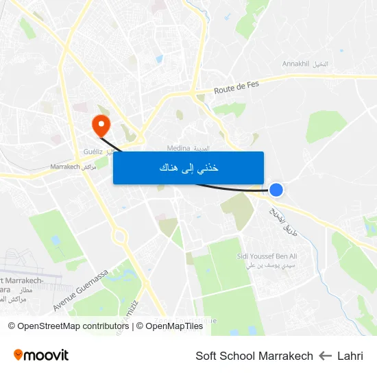 Lahri to Soft School Marrakech map