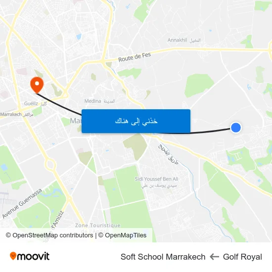 Golf Royal to Soft School Marrakech map