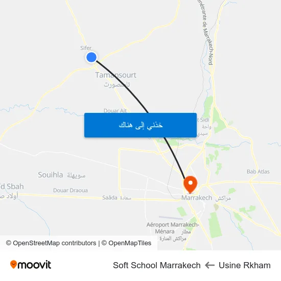 Usine Rkham to Soft School Marrakech map