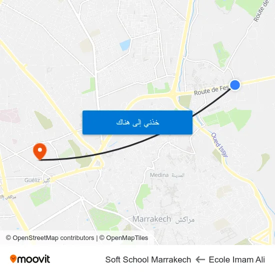 Ecole Imam Ali to Soft School Marrakech map
