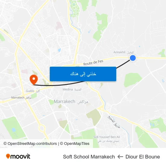 Diour El Boune to Soft School Marrakech map
