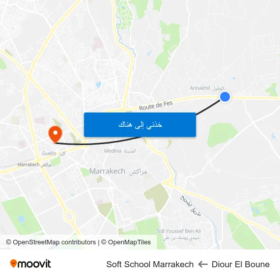 Diour El Boune to Soft School Marrakech map