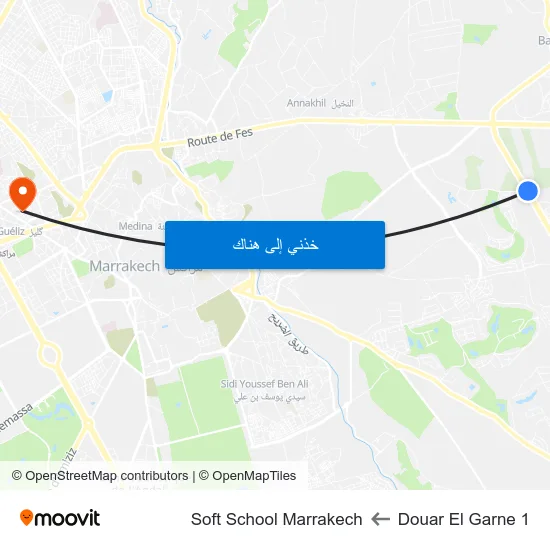 Douar El Garne 1 to Soft School Marrakech map