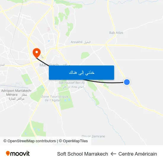 Centre Américain to Soft School Marrakech map