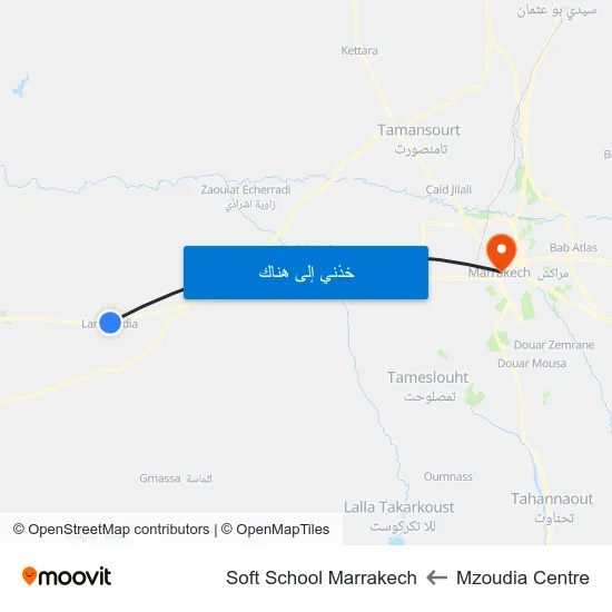 Mzoudia Centre to Soft School Marrakech map