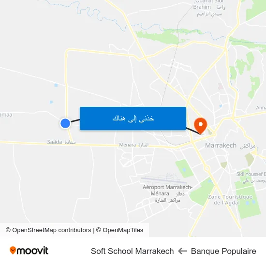 Banque Populaire to Soft School Marrakech map