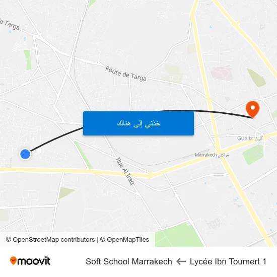 Lycée Ibn Toumert 1 to Soft School Marrakech map