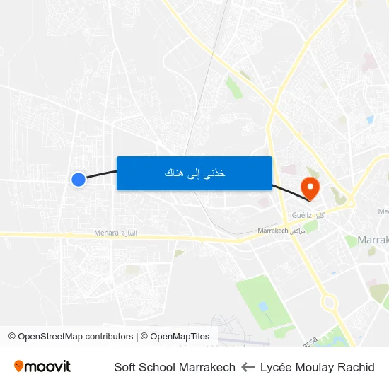 Lycée Moulay Rachid to Soft School Marrakech map