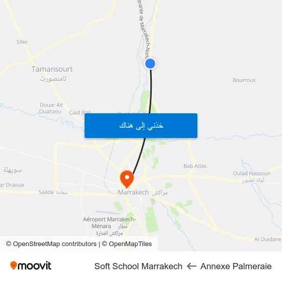 Annexe Palmeraie to Soft School Marrakech map