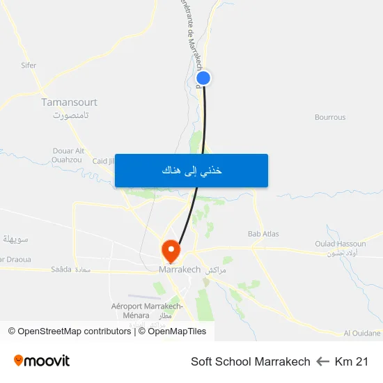 Km 21 to Soft School Marrakech map