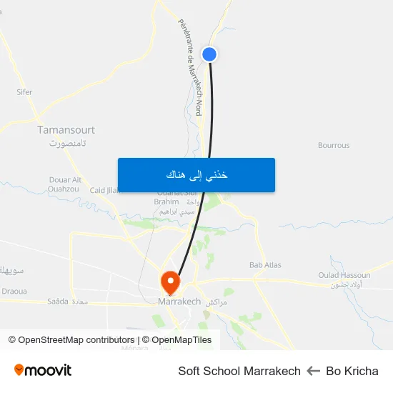 Bo Kricha to Soft School Marrakech map