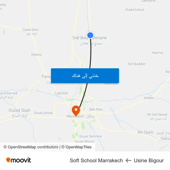 Usine Bigour to Soft School Marrakech map