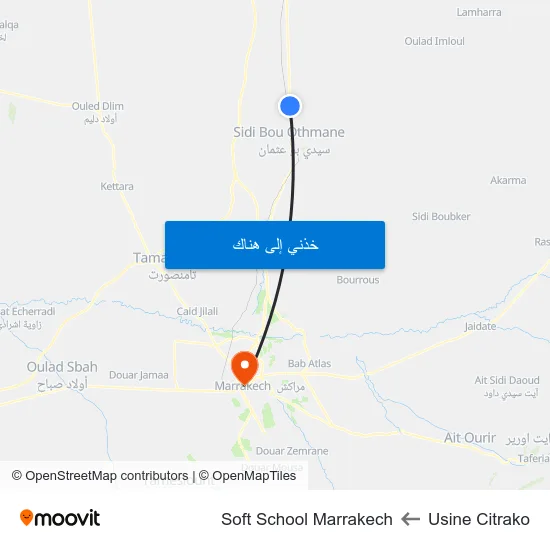 Usine Citrako to Soft School Marrakech map