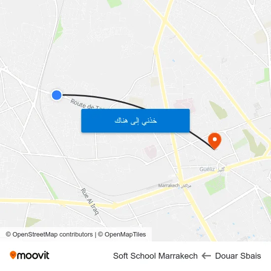 Douar Sbais to Soft School Marrakech map