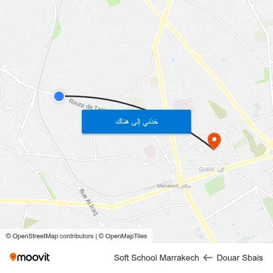 Douar Sbais to Soft School Marrakech map