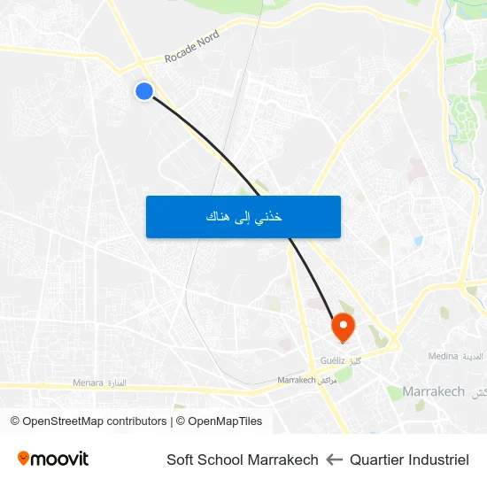 Quartier Industriel to Soft School Marrakech map