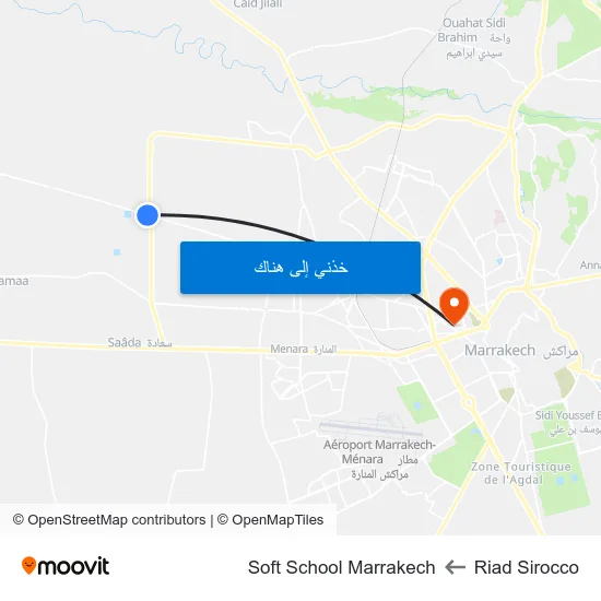 Riad Sirocco to Soft School Marrakech map