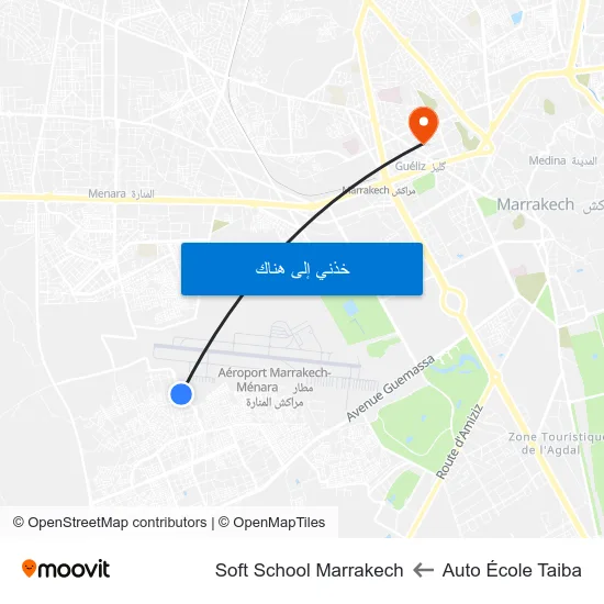 Auto École Taiba to Soft School Marrakech map